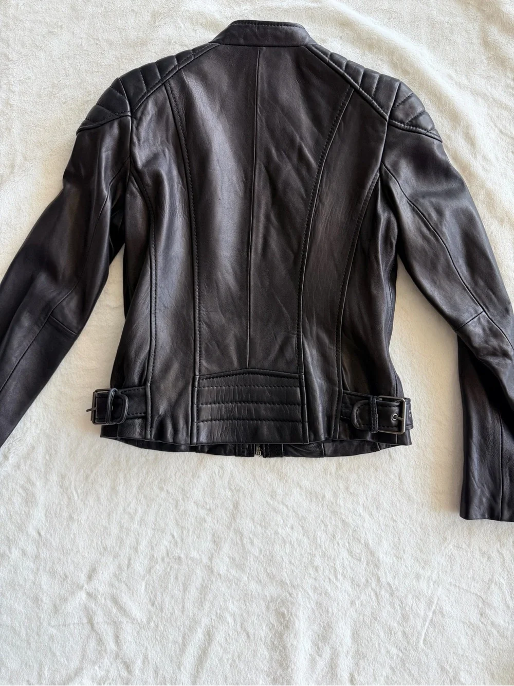 NWT Michael Kors Leather Moto Jacket Black Size Small Quilted Shoulder Buckle